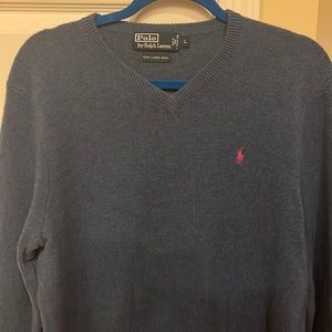 Polo by Ralph Lauren Mens V-Neck Wool Sweater in Blue